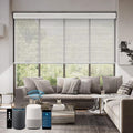 SmartWings Motorized Roller Shades 5% Openness Work with Homekit, Alexa SmartThings Google, Zigbee Motor Smart Blinds for Windows, Cordless Remote Control Window Shades, Rechargeable, Customized, Ice