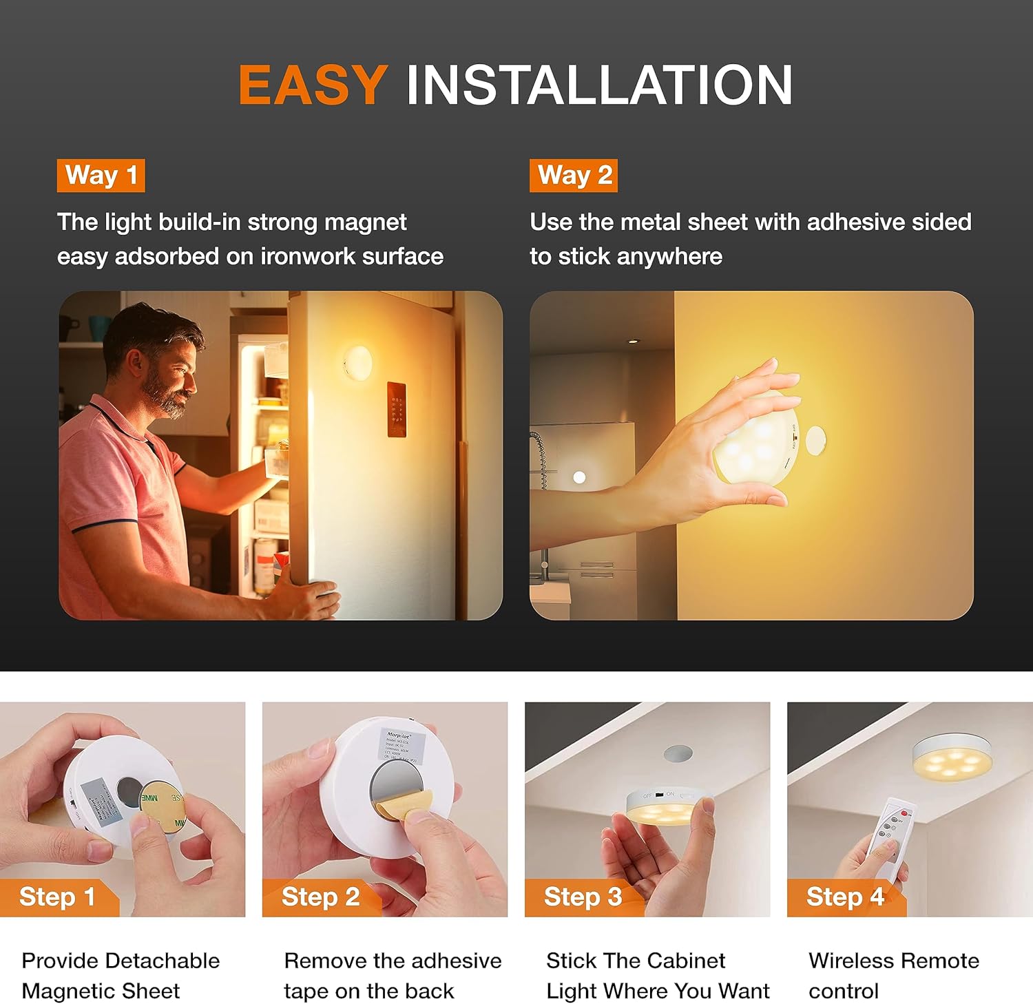 Puck Lights with Remote Control,1000mAh Rechargeable Under Cabinet Lighting,3Pack LED Closet Tap Light,Cordless Stick On Lights for Under Cabinet,Hallway,Stairway,Closet (Warm White)