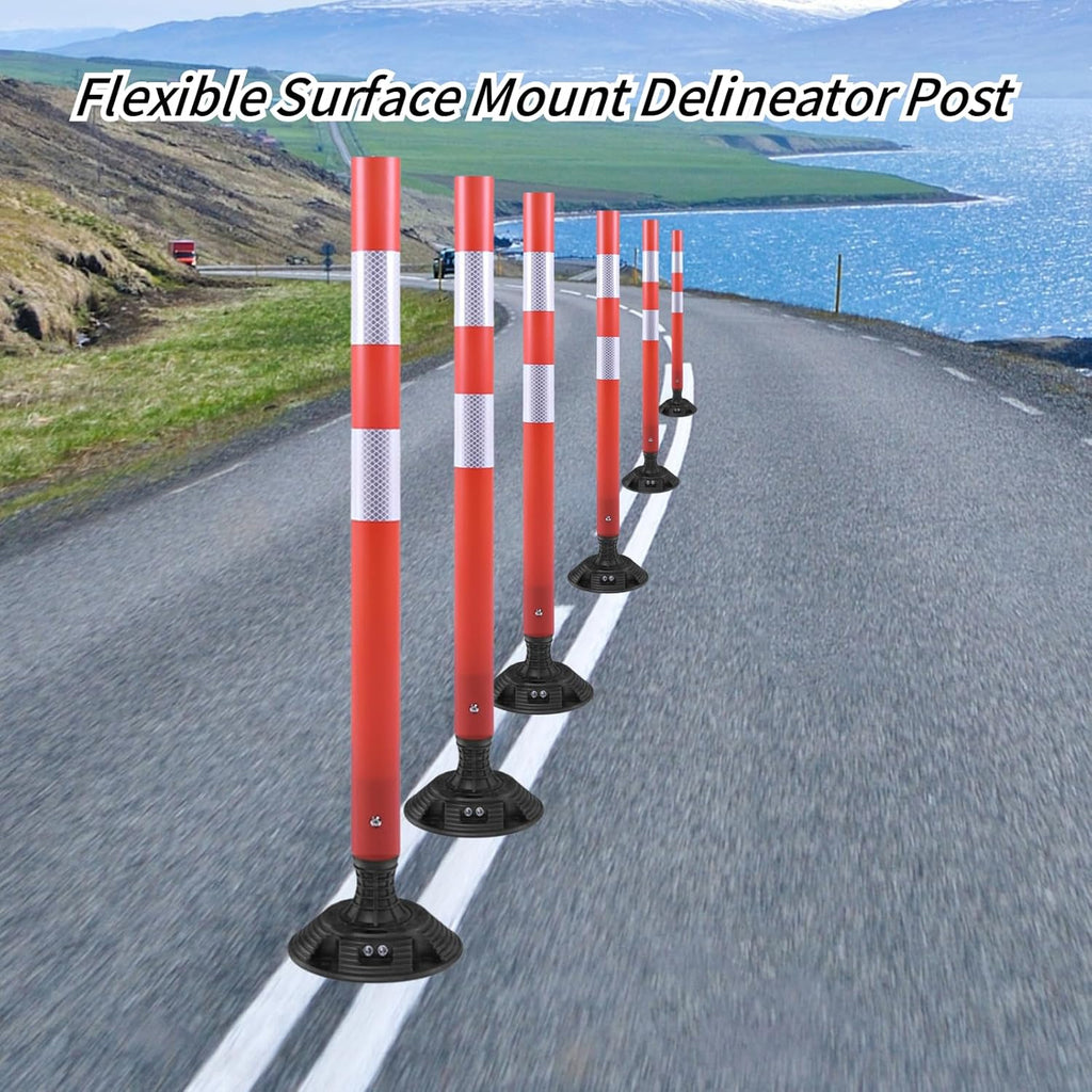 8 Pack Traffic Delineator Posts – High Visibility Reflective Safety Cones with Spring Base for Roadway, Parking, Garage, Construction Zones (Orange, 36 Inch)