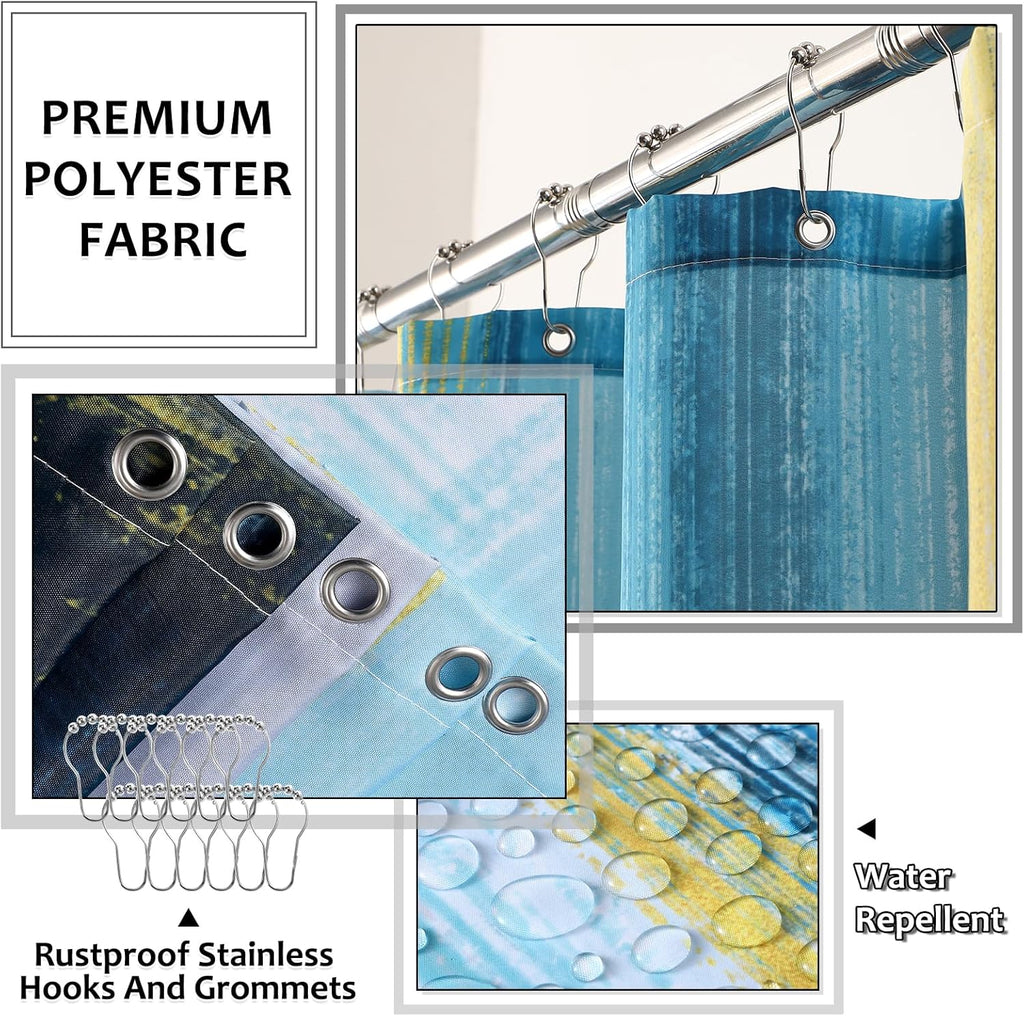 Bathroom Set - Teal Blue Bathroom Accessories Set, Bathroom Sets with Shower Curtain and Rugs, Teal Blue Shower Curtain Set with Bathroom Trash Can, Soap Dispenser, Soap Dish for Home Decor