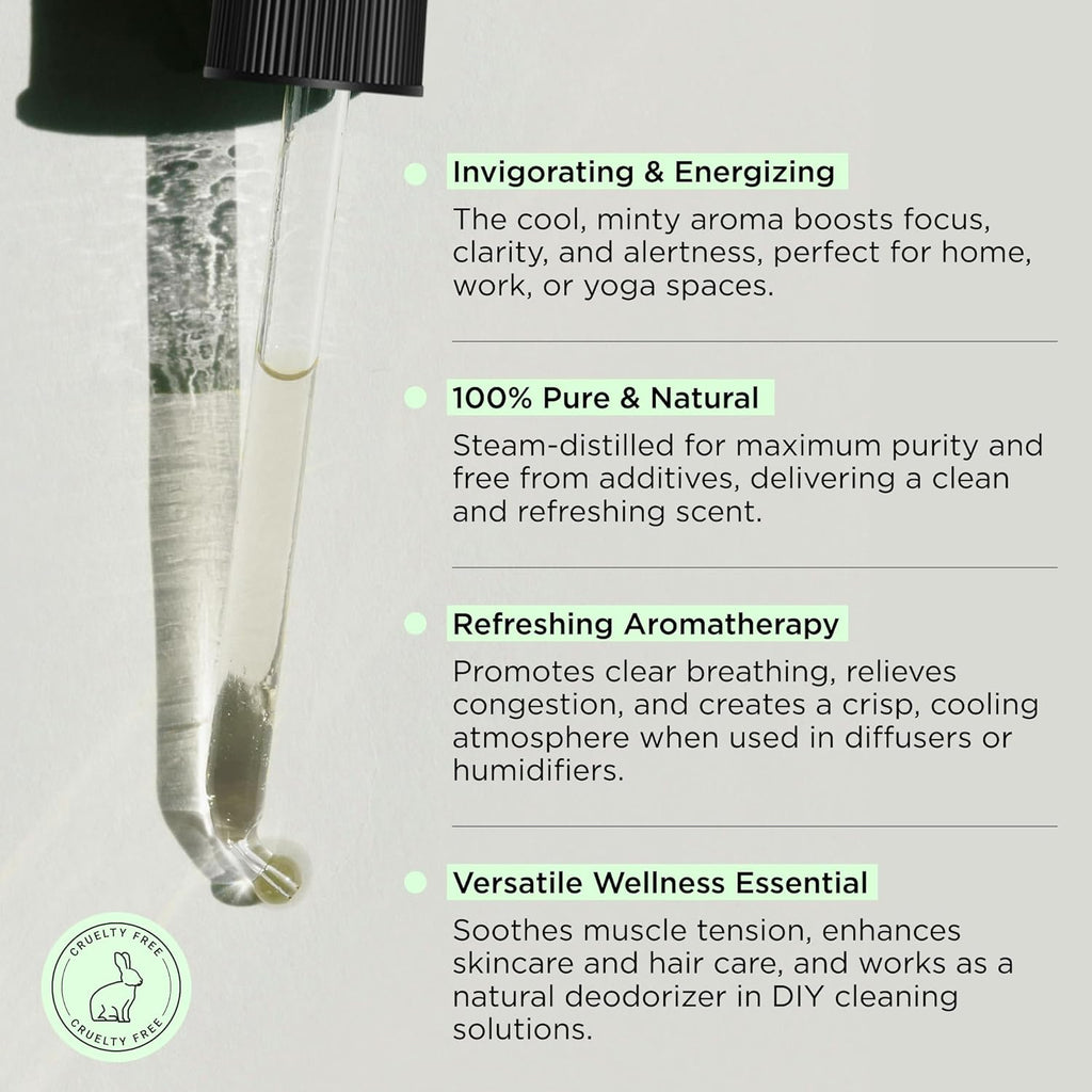 Peppermint Essential Oil - 1oz Pure Peppermint Oil for Diffuser Or Aromatherapy, Minty Fresh Scent for Energy, Focus and Vitality, Suitable for Home, Skincare and Humidifiers