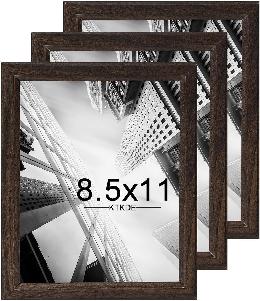 KTKDE 8.5x11 Picture Frame Set of 3,Certificate Frame Walnut with Clear Plexiglass, 8.5 by 11 Picture Diploma Document Degree Frames for Wall and Tabletop,best gift