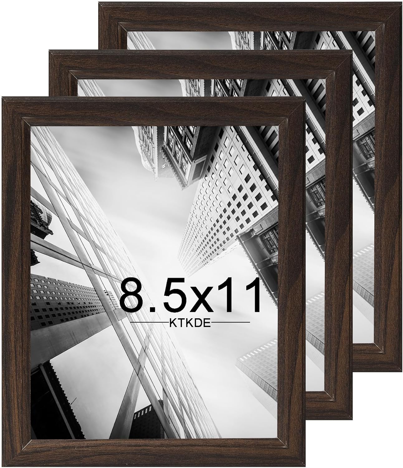 KTKDE 8.5x11 Picture Frame Set of 3,Certificate Frame Walnut with Clear Plexiglass, 8.5 by 11 Picture Diploma Document Degree Frames for Wall and Tabletop,best gift