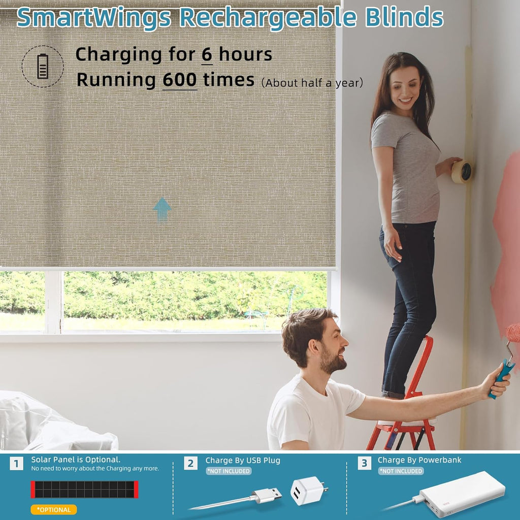 SmartWings Motorized Smart Blinds for Windows in Light Filtering, Electric Remote Roller Shades Compatible with Alexa/Google Home/Homekit, Custom Up to 110”W x 148”H, Safari Translucent Biscuit