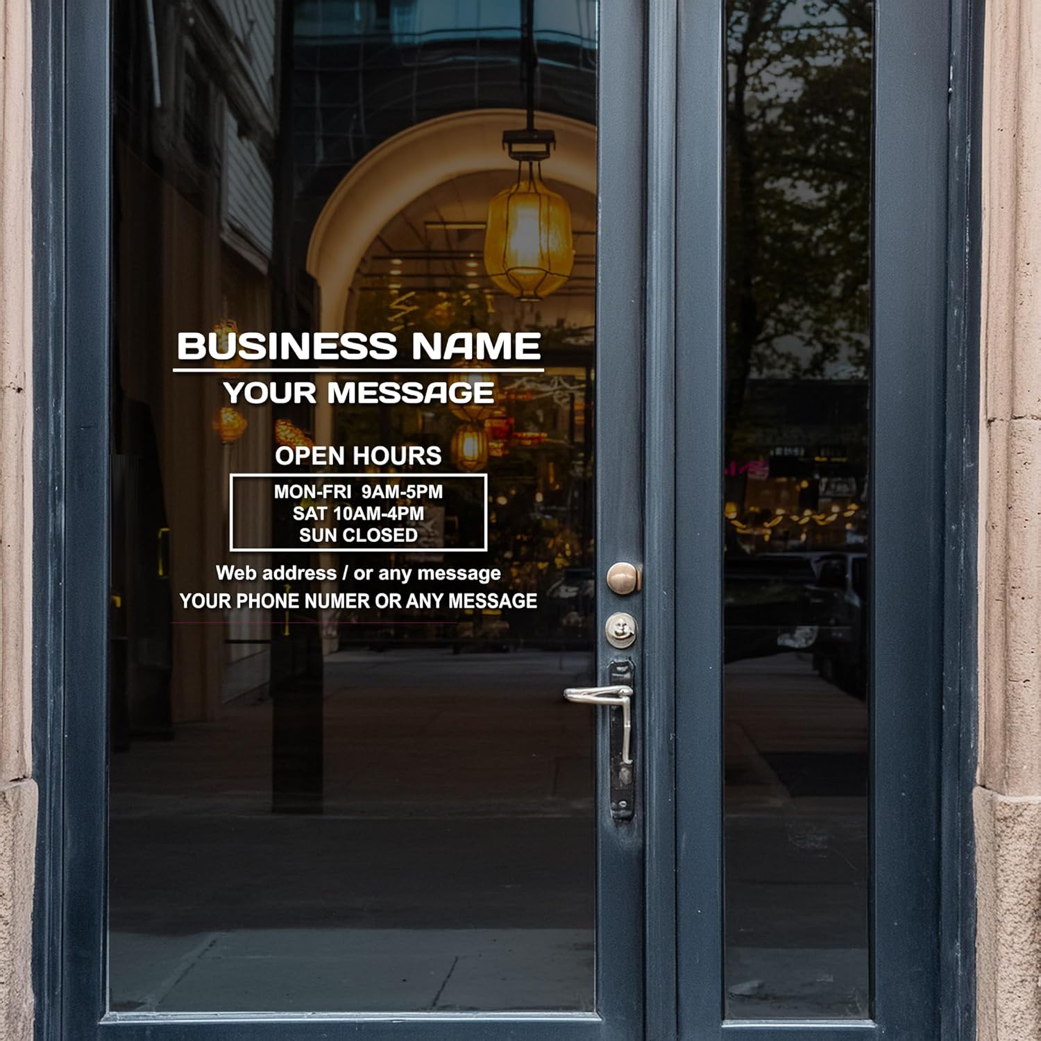 Business Hours Sign for Window – Two Title Lines (Two Lines)