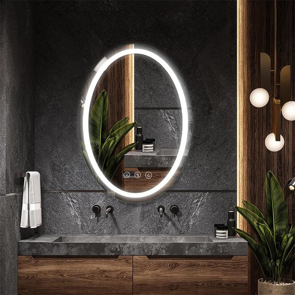 Large Oval Bathroom Mirror with Lights LED Lighted Bathroom Vanity Mirror 32 x 24 Inch Wall Mounted Vanity Mirror with 3 Color Lights Anti-Fog Waterproof & Smart Plug-in Mirror for Wall