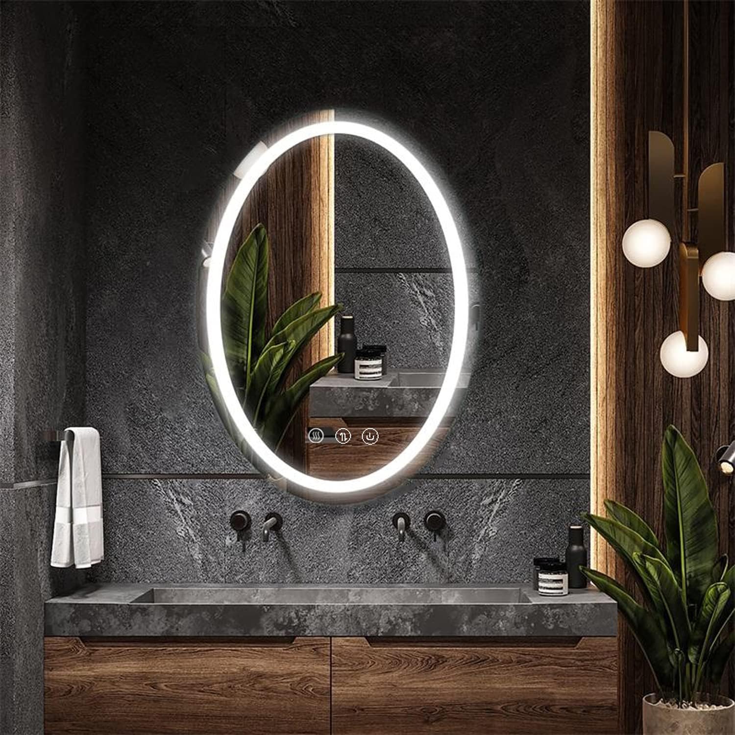 Large Oval Bathroom Mirror with Lights LED Lighted Bathroom Vanity Mirror 32 x 24 Inch Wall Mounted Vanity Mirror with 3 Color Lights Anti-Fog Waterproof & Smart Plug-in Mirror for Wall