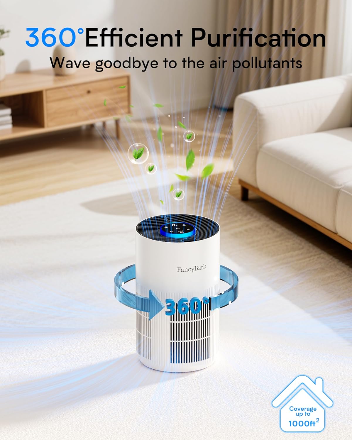 Air Purifiers for Home Bedroom Up to 1000 Ft², H14 True HEPA Room Air Purifiers for Bedroom With Sleep Mode Light Mode & Aroma Function Air Cleaner Smoke Odor Dust Pollen Pet Dander (White)