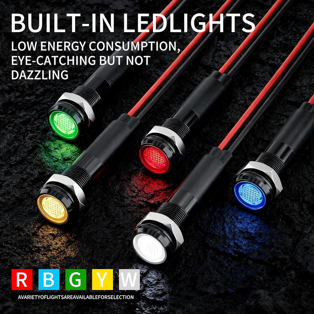 5Pcs 8MM (5/16'') Indicator Light 110v 120v Metal Pilot Lamp Lights Aluminum Black Anodized Waterproof ip67 Red Signal Lamp Light (Green-5pcs, 110V-Black Anodized)