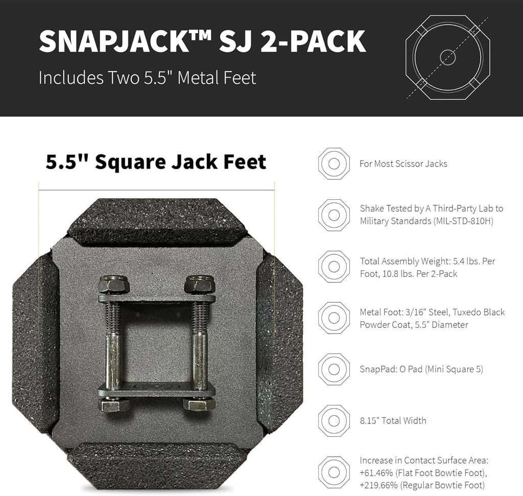 SnapPad SnapJack™ SJ (Pack of 2) | Two-Point Trailer Jack Stands Featuring 5.5" Metal Foot | Adds 61% Additional Surface Area, 3.79 lbs. Per Pad & 7.25" Total Width | Must-Have RV Accessories