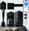 Veise VE027-H WiFi Fingerprint Smart Deadbolt Lock with Handleset, App Remote Control, Keyless Entry Front Door Lock Set, Built-in Wi-Fi, Touchscreen Keypad, Auto-Lock, Easy Setup, Matte Black