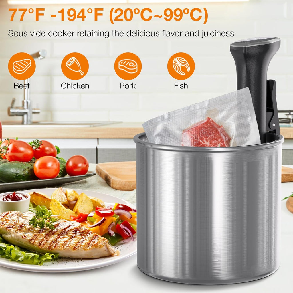 Sous Vide Machine 1100W Upgraded Sous Vide Cooker Ultra-quiet Working Sous Vide Cooker Immersion Circulator, Touch Control, Accurate Temperature, Digital Timer, IPX7 Waterproof