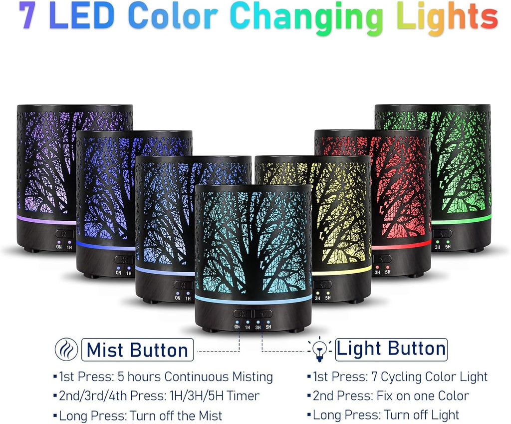 Essential Oil Diffuser Aromatherapy Diffuser -300ml Metal Electric Ultrasonic Cool Mist Oil Diffuser for Large Room with Auto Shut-Off Protection, 4 Timer Setting &7 Colors Night Light for Home Office