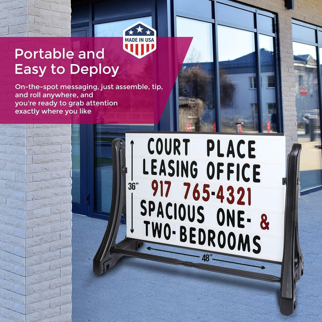 SmartSign 36"x48" Changeable Message Board Sidewalk Sign, Standard Portable Swinger Sign & Letter Kit for Outdoor, Business, Large Black Standing Frame with Wheels, USA-Made