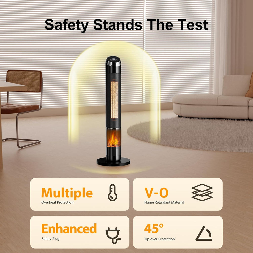 Space Heaters for Large Room, 1500 W Electric Heater with Thermostat, 24H Timer, Indoor Heater with 80°Oscillation, Heaters with Tip-over & Overheat Protection for Indoor Office Use(37IN)