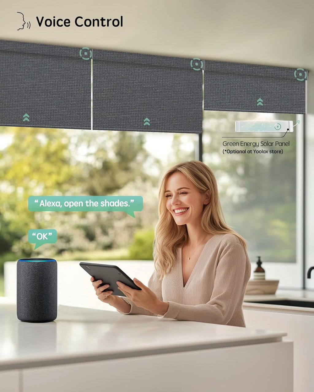 Yoolax Motorized Blinds with Remote, Smart Blinds for Windows Blackout Automatic Shades Compatible with Alexa Remote Control Roller Window Shades with Valance, Custom Size (V-Jungle Grid Black)
