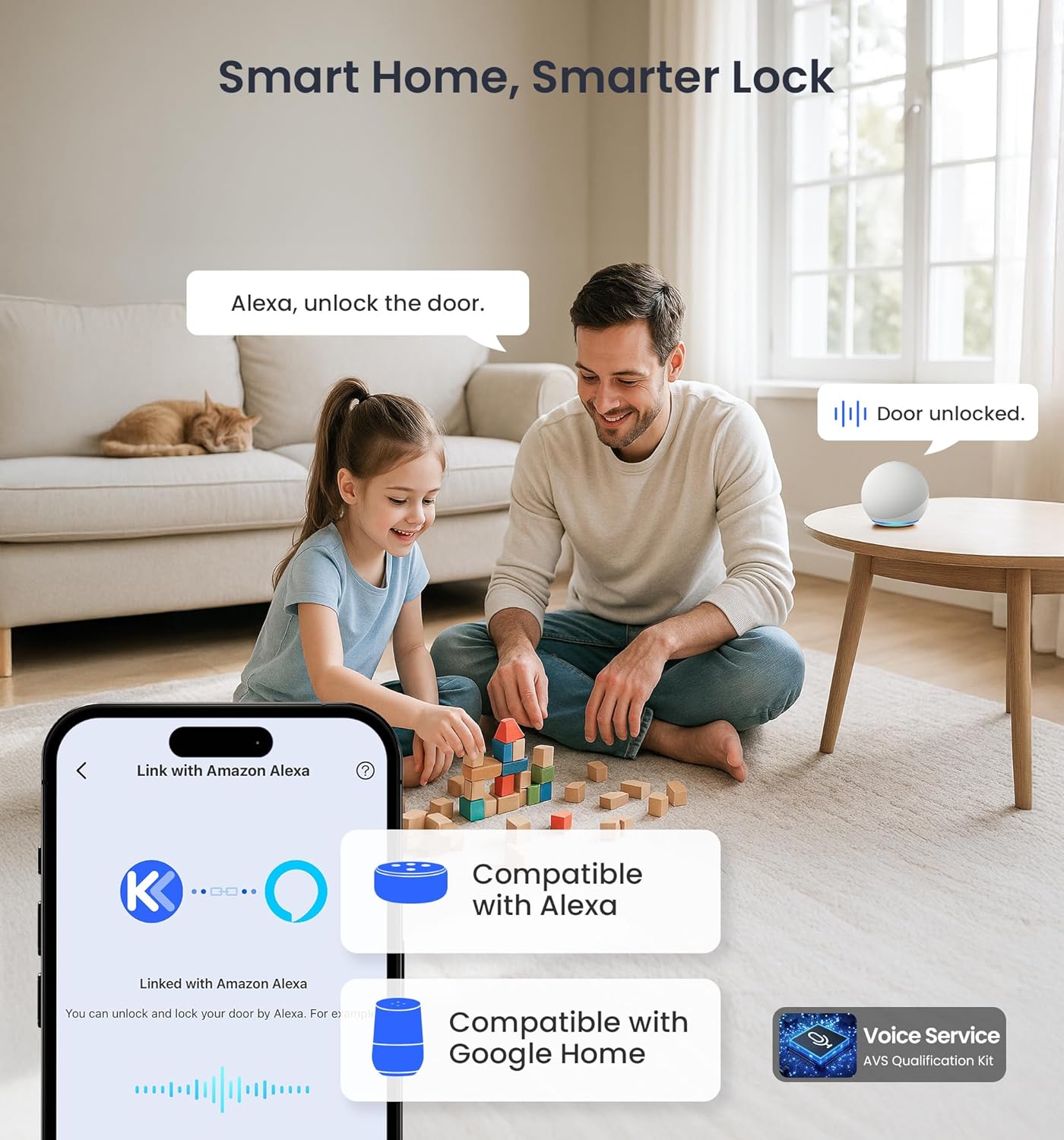 Veise VE029 WiFi Smart Lever Lock, Fingerprint Keyless Entry Door Lock with Handle, Built-in WiFi, Remote App Control, Electronic Digital Knob for Front Door and Bedroom, IP65 Waterproof, Matte Black