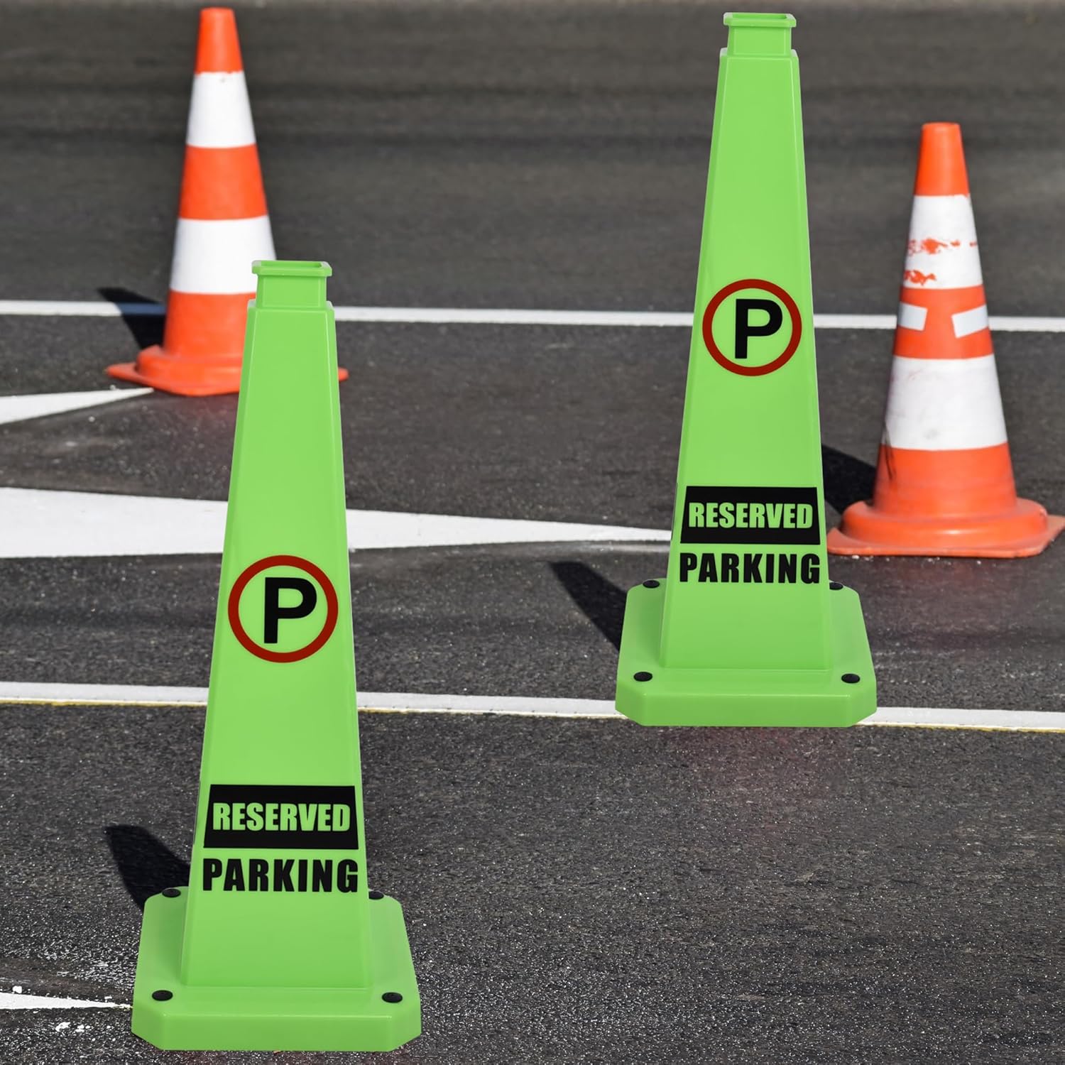 OrangeStar 6-Pack 28" Reserved Parking Cones, Large 4-Sided Message Safety Traffic Cones with Heavy Rubber Base for Indoor Outdoor Use, Parking Lot Control, Driveway Barriers