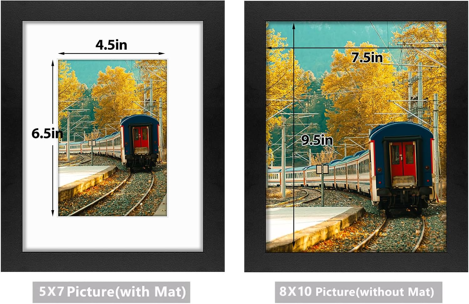 Golden State Art, 8x10 Picture Frame with Mat for 5x7 Photo - High Definition Glass Wall Mounting or Tabletop Display (Black, 2 Pack)