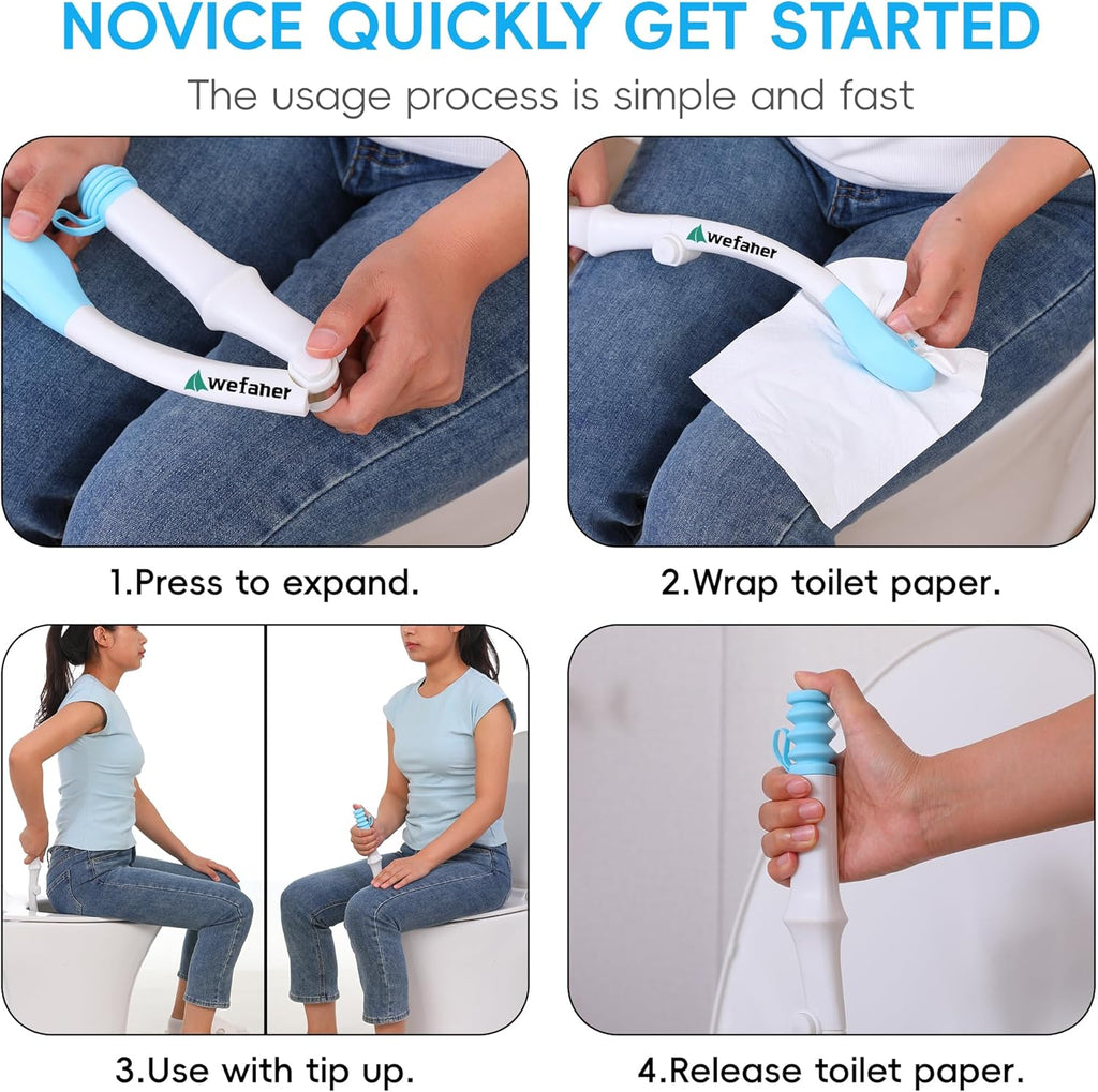 Foldable Toilet Aid, 15.6“ Long Comfort Wipe Wand Bottom Buddy Toilet Self Tissue Aids for Toileting, Self Help Wipe Butt for Overweight Limited Mobility,Elderly, Pregnancy
