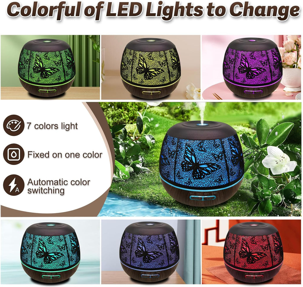 Diffusers for Essential Oils Large Room 400ml,Essential Oil Diffuser for Home with R/C,Cool Mist Humidifiers for Bedroom,7 Colors Changed & 3 Mist Mode Waterless Auto Off for Decor Butterfly