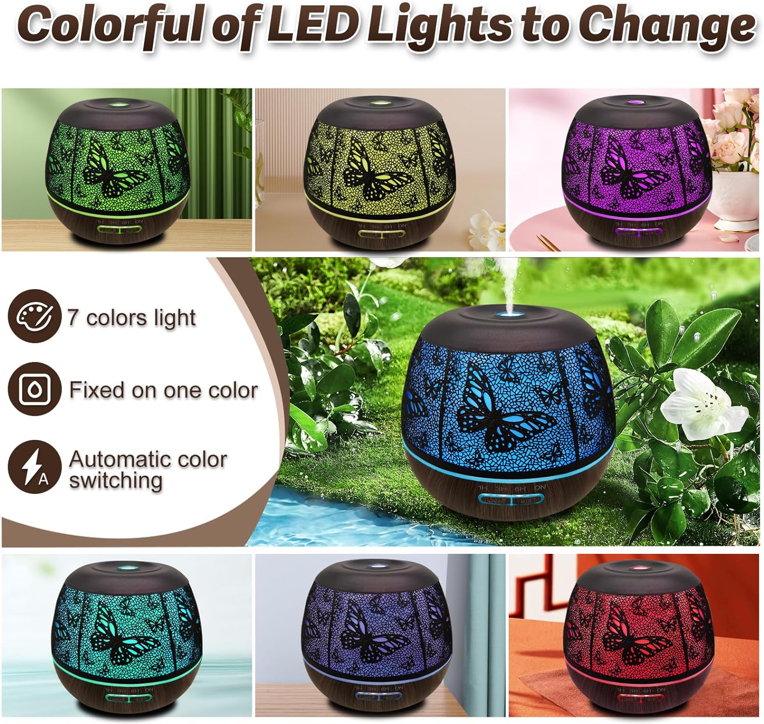 Diffusers for Essential Oils Large Room 400ml,Essential Oil Diffuser for Home with R/C,Cool Mist Humidifiers for Bedroom,7 Colors Changed & 3 Mist Mode Waterless Auto Off for Decor Butterfly