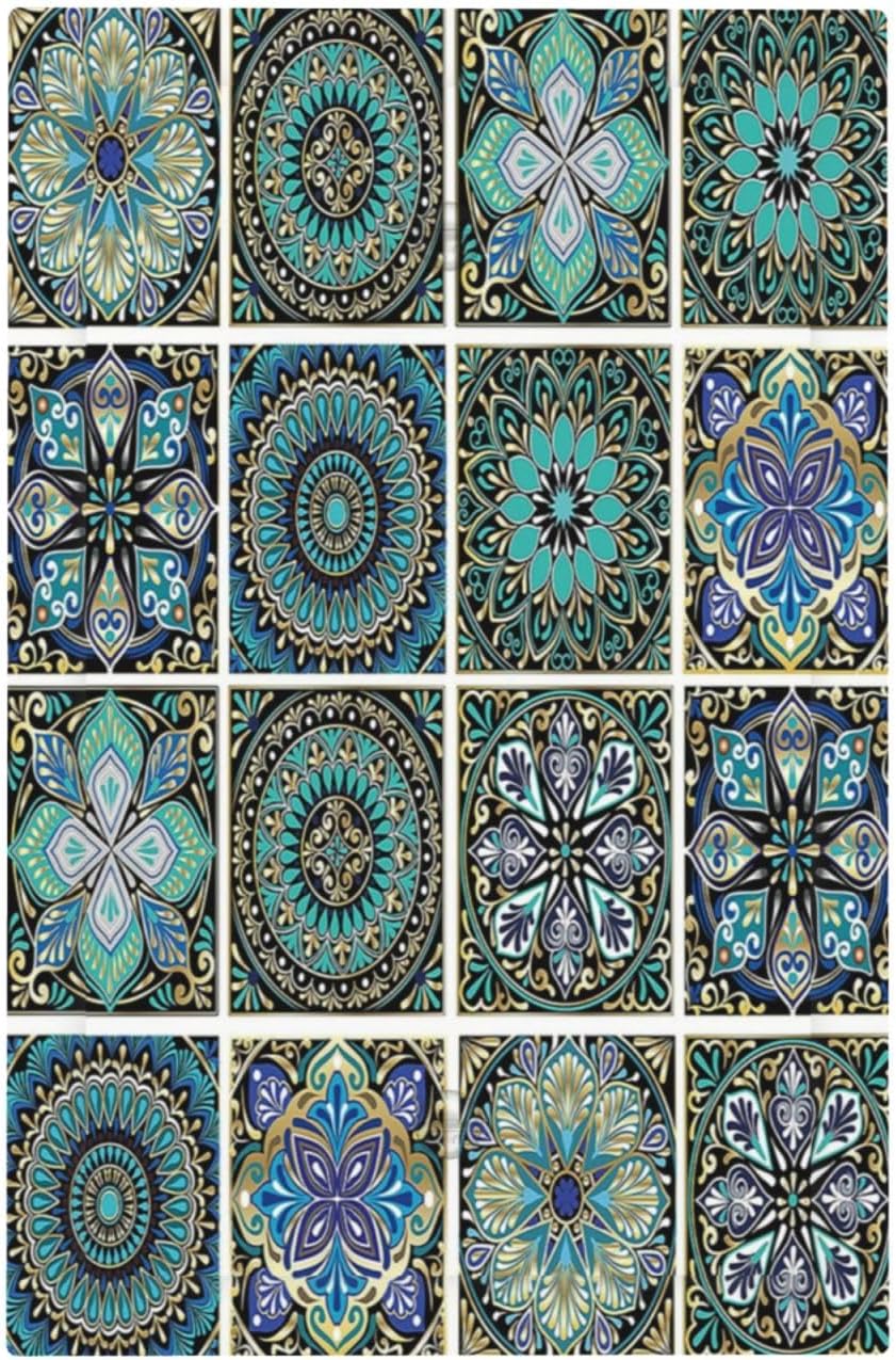 Light Switch Cover Plate Mandala Decorative Rustic Vintage Turquoise Pattern 1 Gang No Device Blank Electrical Wall Plates Faceplate Decorative Switch Plate for Bedroom Bathroom Decor