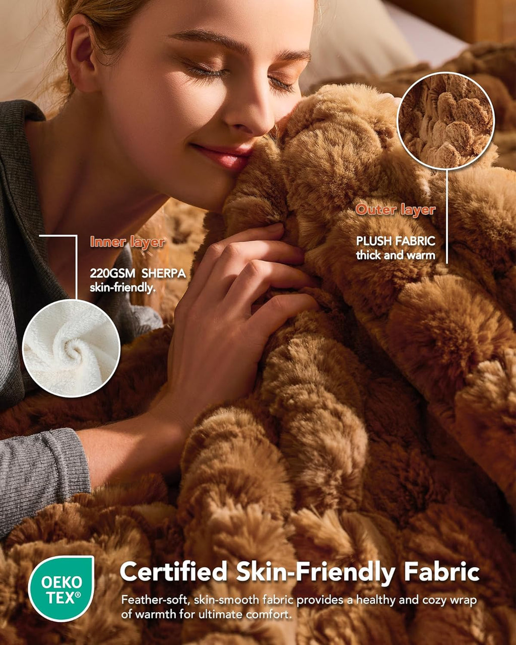 Homemate Heated Blanket Electric Throw - 50"x60" Heating Blanket Throw 1/2/4/6/8 Hours Auto-Off 10 Heat Levels Over-Heat Protection Luxury 800 GSM Faux Fur 200 GSM Sherpa ETL Certification