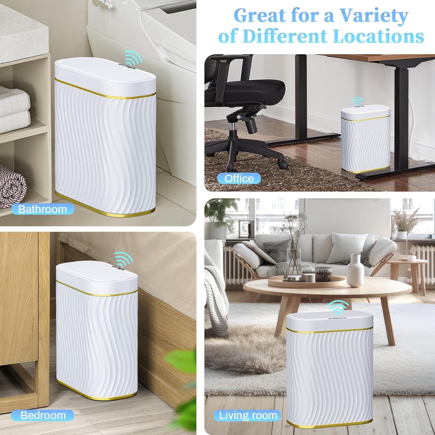 steo spce Automatic Motion Sensor Bathroom Small Trash Can with Lid, 2.6 Gallon Touchless Slim Garbage Can, Smart Waterproof Trash Bin for Bedroom, Restroom, Living Room, Office