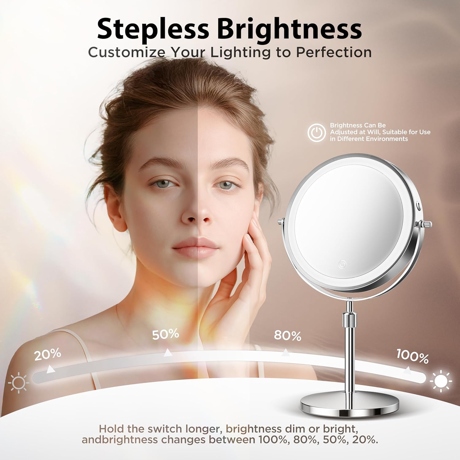 Makeup Mirror, 1X/30X Magnification with 3 Level LED Lights, 5000 mAh Rechargeable Double Sided 9” Magnifying Mirror with 360° Rotation, Perfect for Precision Grooming and Makeup, Women Gift