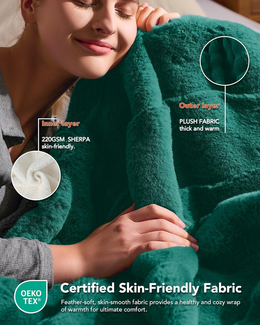 Homemate Heated Blanket Electric Throw - 50"x60" Heating Blanket Throw 1/2/4/6/8 Hours Auto-Off 10 Heat Levels Over-Heat Protection Luxury 800 GSM Faux Fur 200 GSM Sherpa ETL Certification