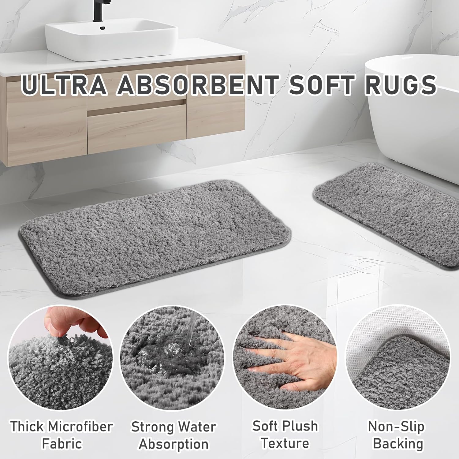 Bathroom Accessory Set - Bathroom Set, 27PC Bathroom Accessories Set, Grey Bathroom Sets with Shower Curtain and Rugs, Mini Trash Can, Toilet Brush, Trash Can & Soap Dispenser
