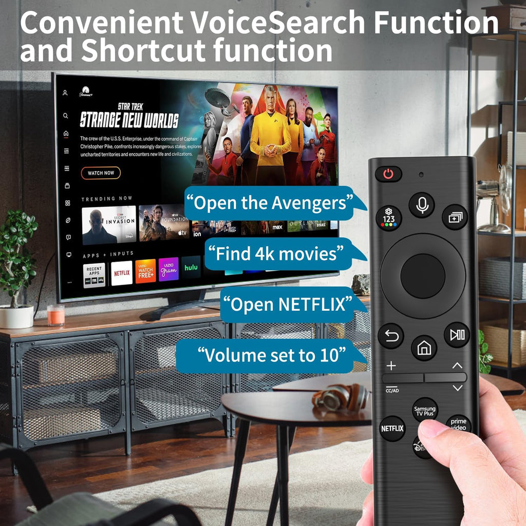 BN59-01385A Solar Voice Remote Control Replacement for Samsung TV Remote with 4 Shortcut Buttons, Compatible with Samsung Smart TVs 4k 8K Ultra HD Neo QLED, The Frame and Crystal UHD Series