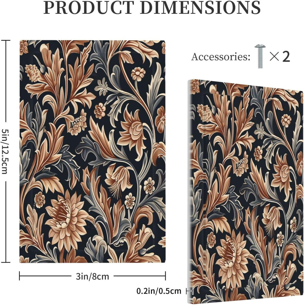 Light Switch Cover Plate Vintage Grey Plant Leaves Brown Flowers 1 Gang No Device Blank Electrical Wall Plates Faceplate Decorative Switch Plate for Bedroom Home Decor