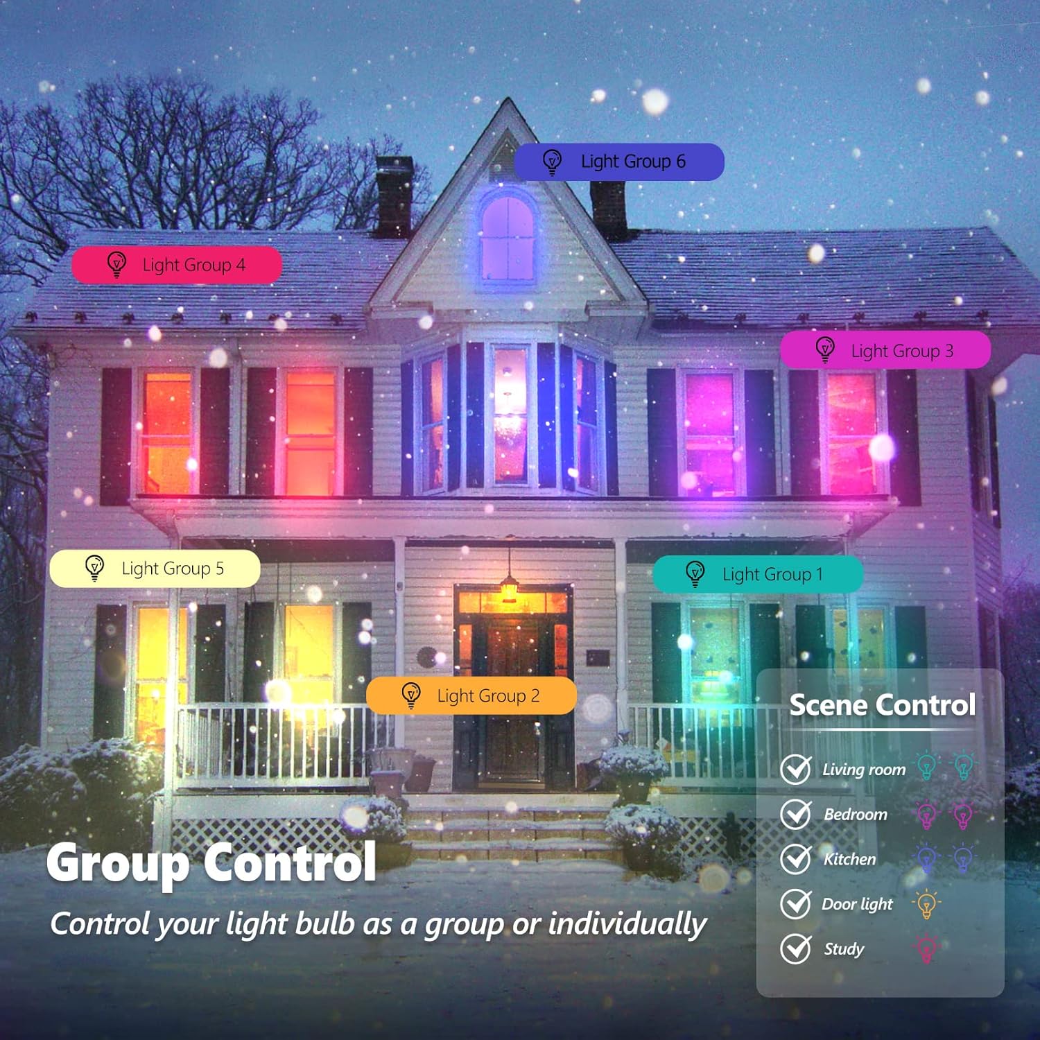Smart Light Bulbs 4Pack, WiFi & Bluetooth 5.0, App Control, Color Changing LED Bulb, A19 E26 800LM Dimmable RGB Lights, 2700~6500K, Smart Home Lighting Works with Alexa Google Assistant