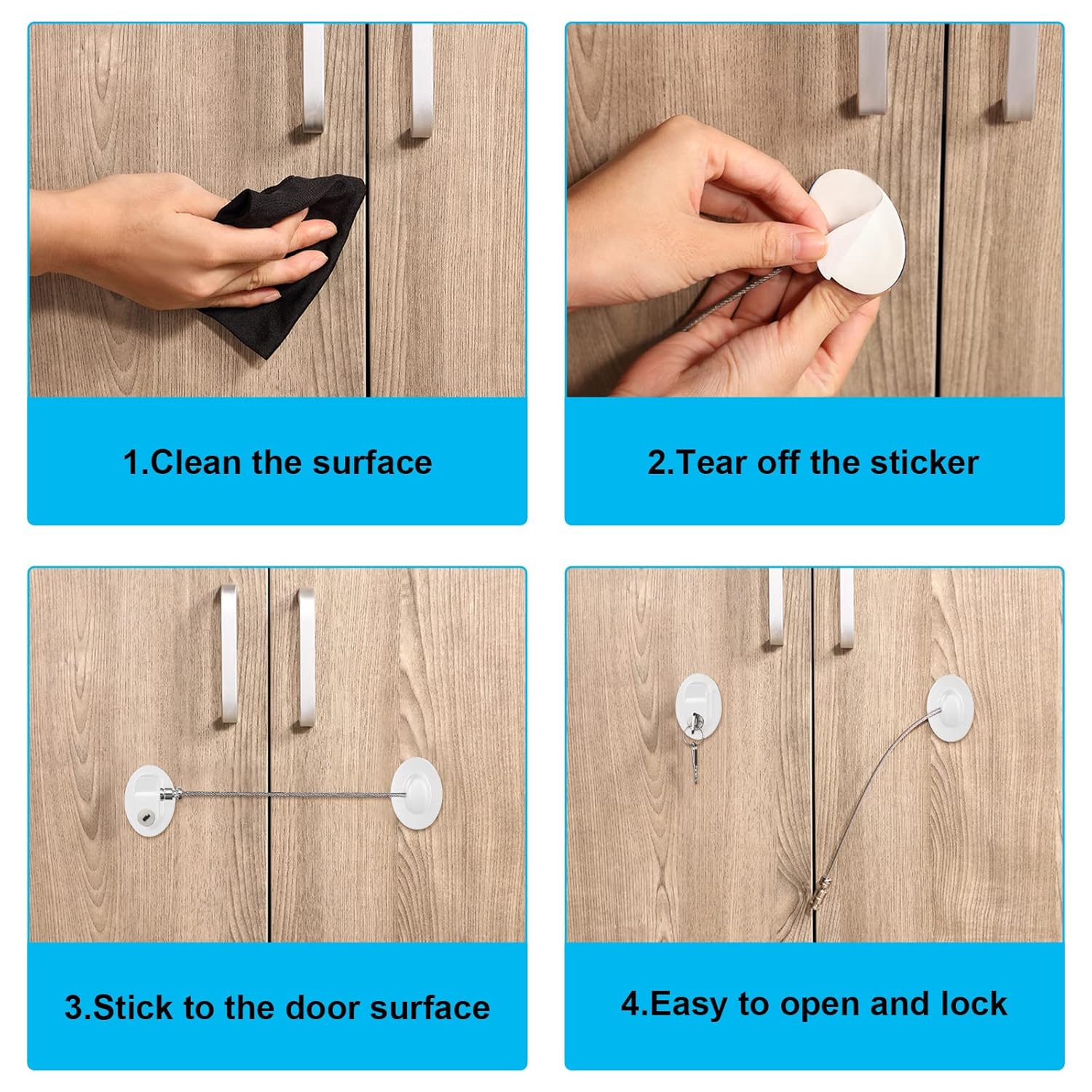 Hotop 4 Pack Cabinet Locks with Keys Mini Fridge Refrigerator Locks for Kids Toddlers Self Adhesive Child and Baby Proofing Safety for Deep Freezer Drawers Doors Latch(White)