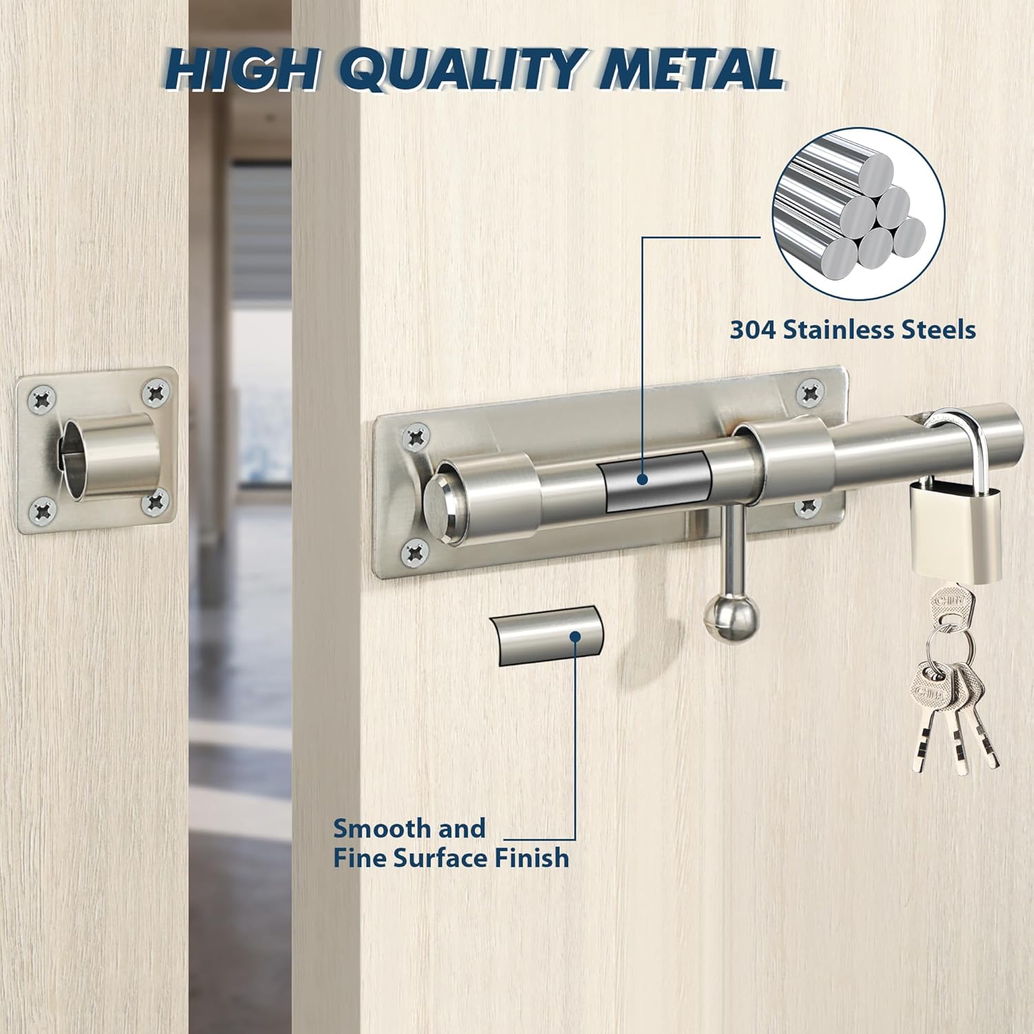 Alise 10 inch Barrel Bolt Latch, Slide Bolt Latch,Heavy Duty Solid SUS304 Stainless Steel Slide Lock for Wooden Fence,Barn Door,Interior or Outdoor Door Brushed Nickel MS9200-LS