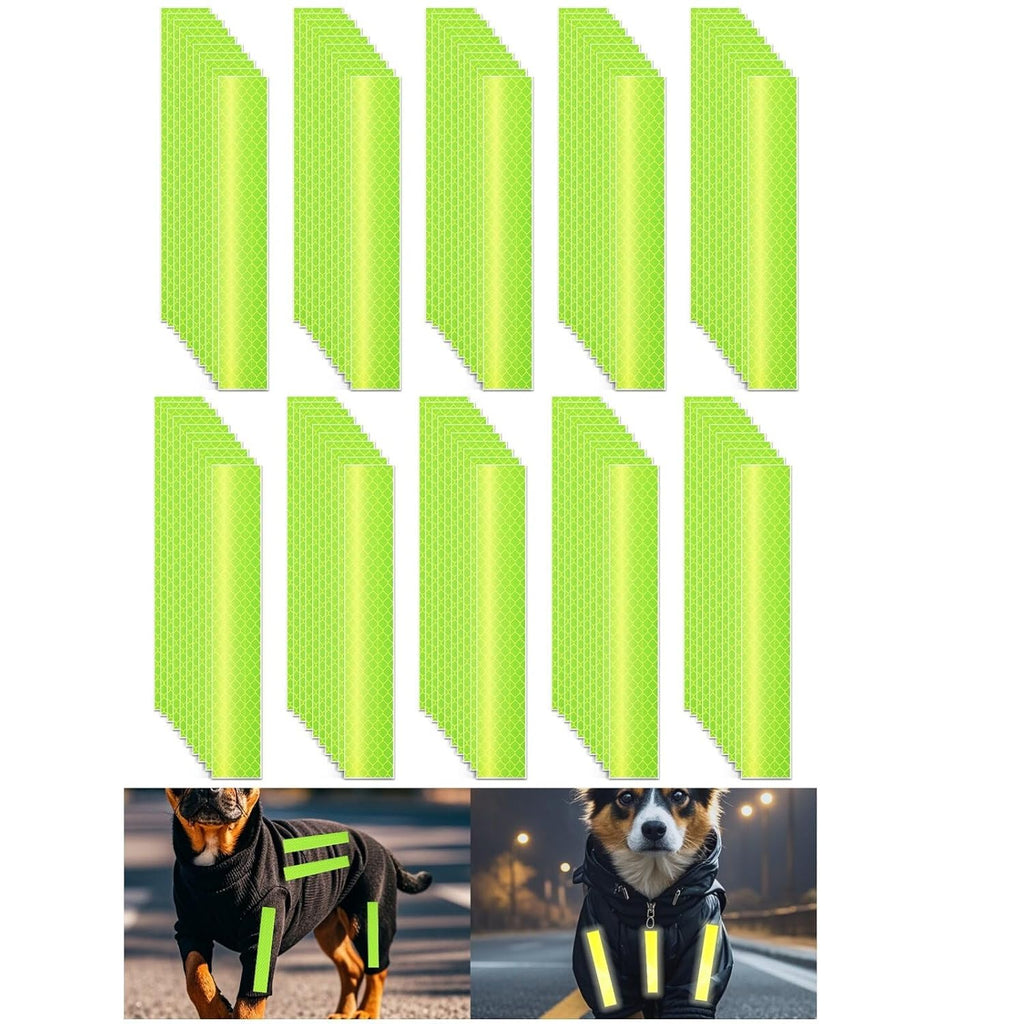 Non Fading Fluorescent Yellow Reflective Stickers 1 inch X 6 inch, Outdoor Waterproof High Visibility Safety Adhesive Reflector (100 Pcs)