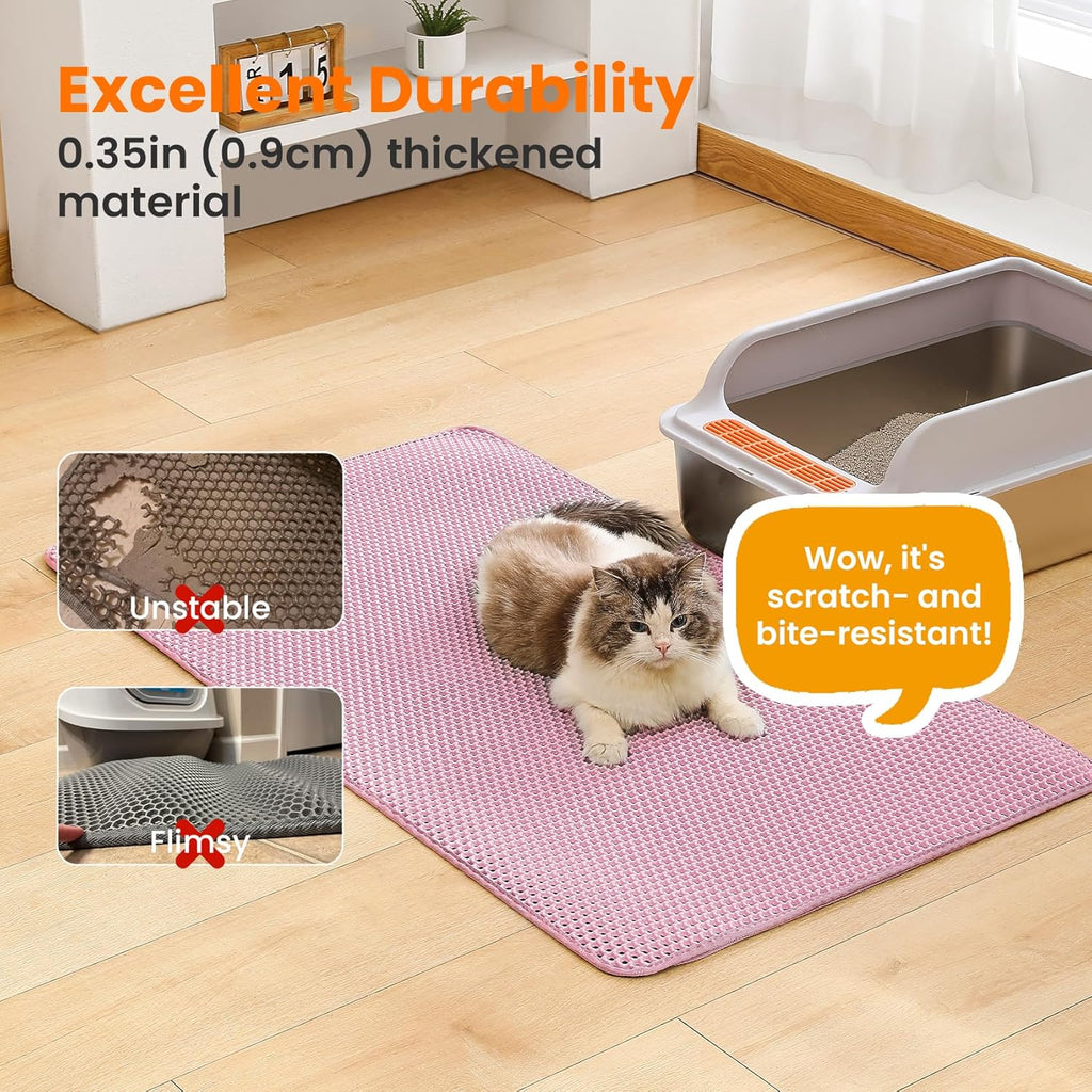 Jumbo Cat Litter Mat, 46x26 Inches Double Layer Honeycomb Litter Trapping Mat, Non Slip Waterproof Urine Proof Extra Large Cat Litter Box Mat, Kitten Supplies and Essentials, XXL, Pink