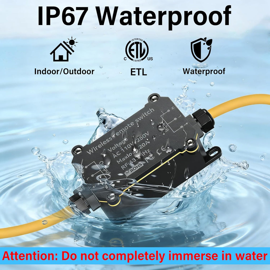 AC110V Remote Control Power Switch,1-to-3 Outdoor Heavy-Duty Wireless Remote Plug-in Socket,AC110V/120V/250V/20A Wireless Module Relay,Outdoor Waterproof Smart Socket,Electrical Equipment (165 Ft)