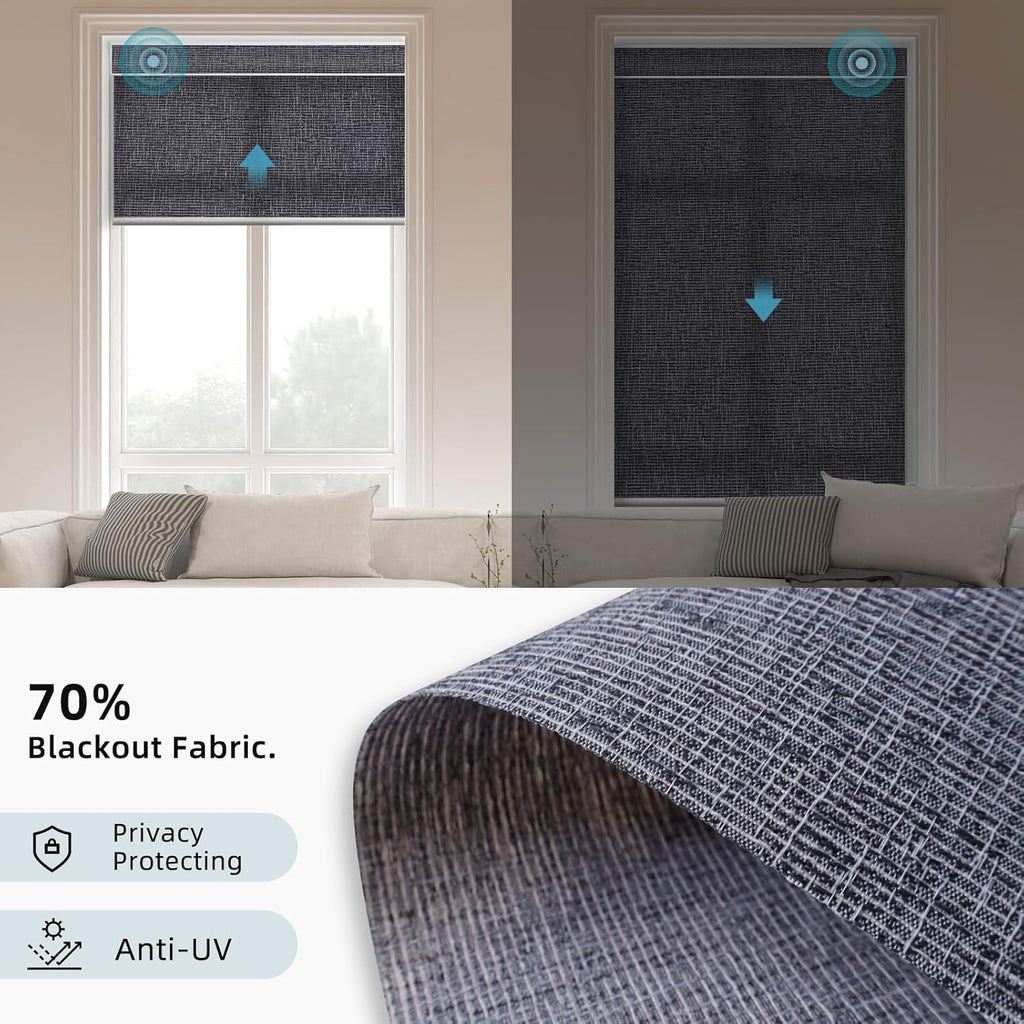 SmartWings Motorized Smart Roller Shades in Light Filtering, Electric Blinds with Remote for Windows Compatible with Alexa/Google Home/Homekit, Customized, 70% Blackout Twilight Charcoal Grey