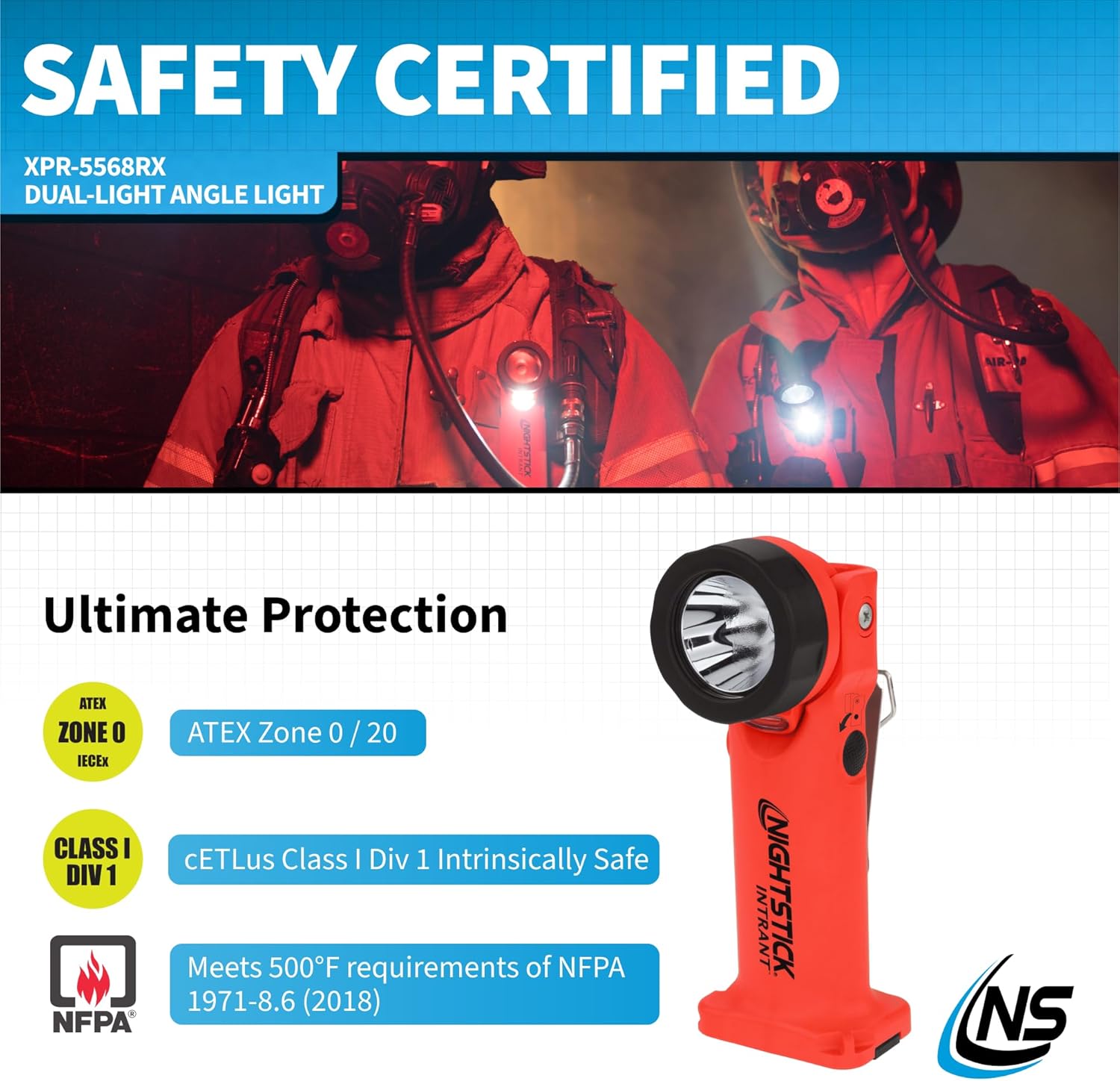 Nightstick XPR-5568RX Intrant Rechargeable Intrinsically Safe Permissible Dual-Light Angle Light (Red)