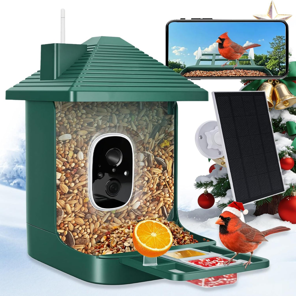 Bird Feeder with Camera,Smart Watching Birds,AI Identify Species 2K Live Video,2.4GHZ WiFi Solar Birds House Cameras for Outdoors,Motion Detection Instant Arrival Alerts,Ideal Present for Birds Lovers