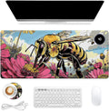 Heated Mouse Pad, Warm Desk Pad, Keyboard Mat 31.5 x 13 Inch Large Size Intelligent Fast Heating, 3 Speed Adjustable, Timed Auto Power Off for Game Office Home,Bees Collect Honey