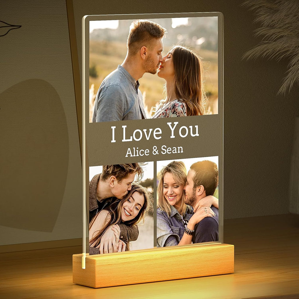Custom Picture Frames with Photo, Personalized Photo Frame with Night Light, Customized Picture Frame, Personalized Anniversary Valentines Day Gifts for Women Men Her Him Girlfriend Boyfriend Couple