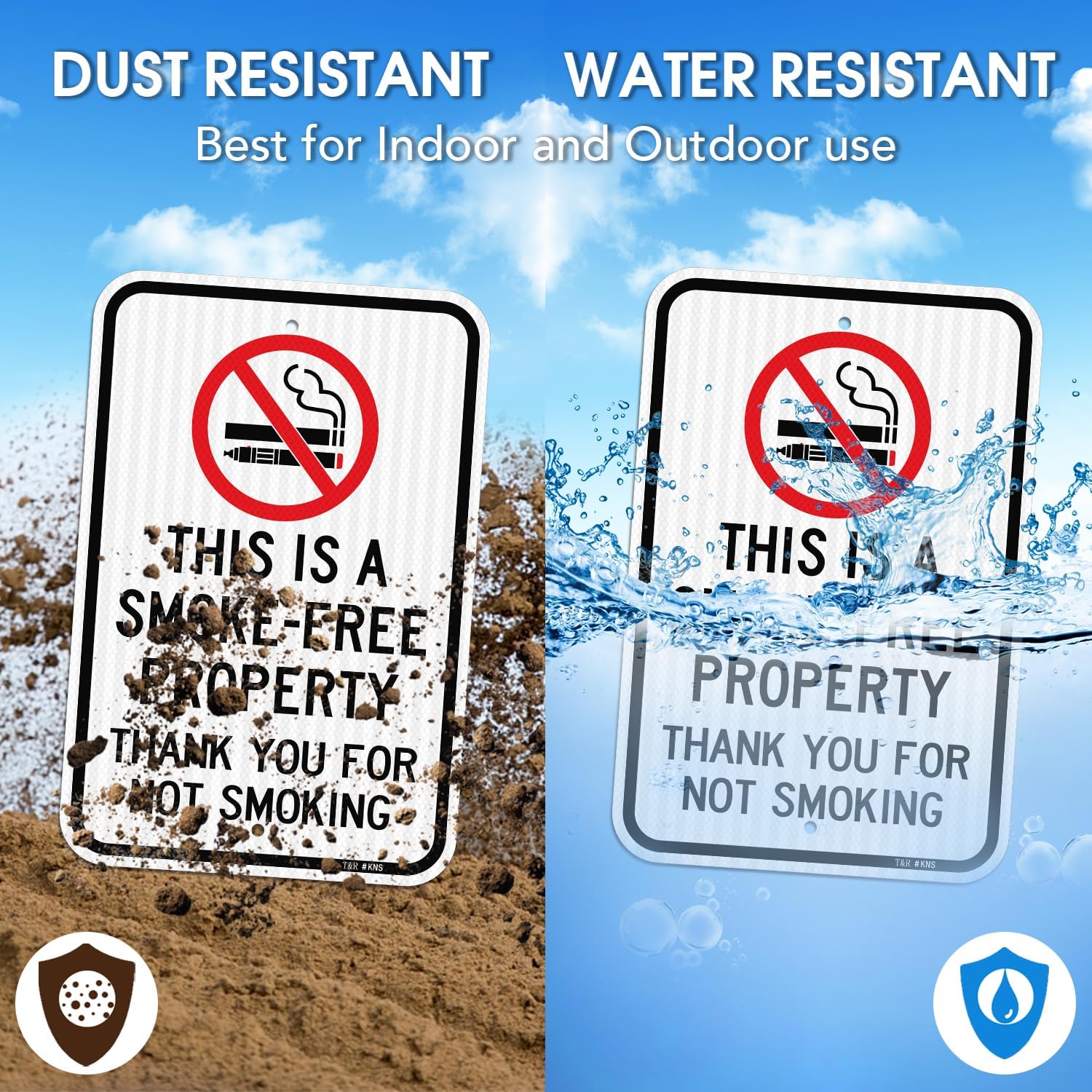 T&R Large No Smoking Sign, Thank You For Not Smoking Sign, 18" x 12" Engineer Grade Reflective Sheeting, Rust Free Aluminum, Weather Resistant, Waterproof, Fade Resistant, 2 Pre-drilled Holes