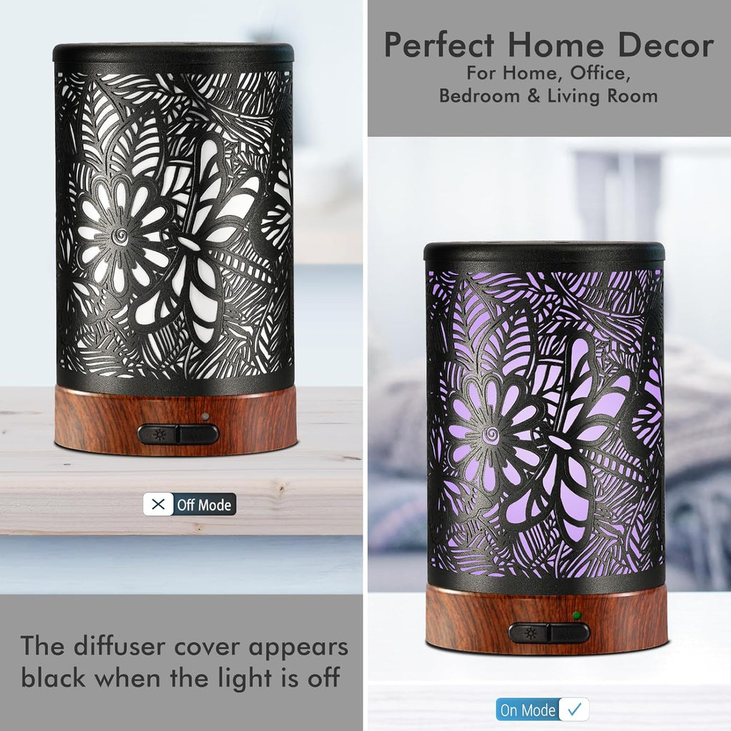 Essential Oil Diffuser Aromatherapy Diffuser - Metal Aroma Diffuser for Home 150ml Ultrasonic Cool Mist Diffuser with 7 Colors Light Auto Shut-Off Protection for Home Office Decor & Gift (Dragonfly)