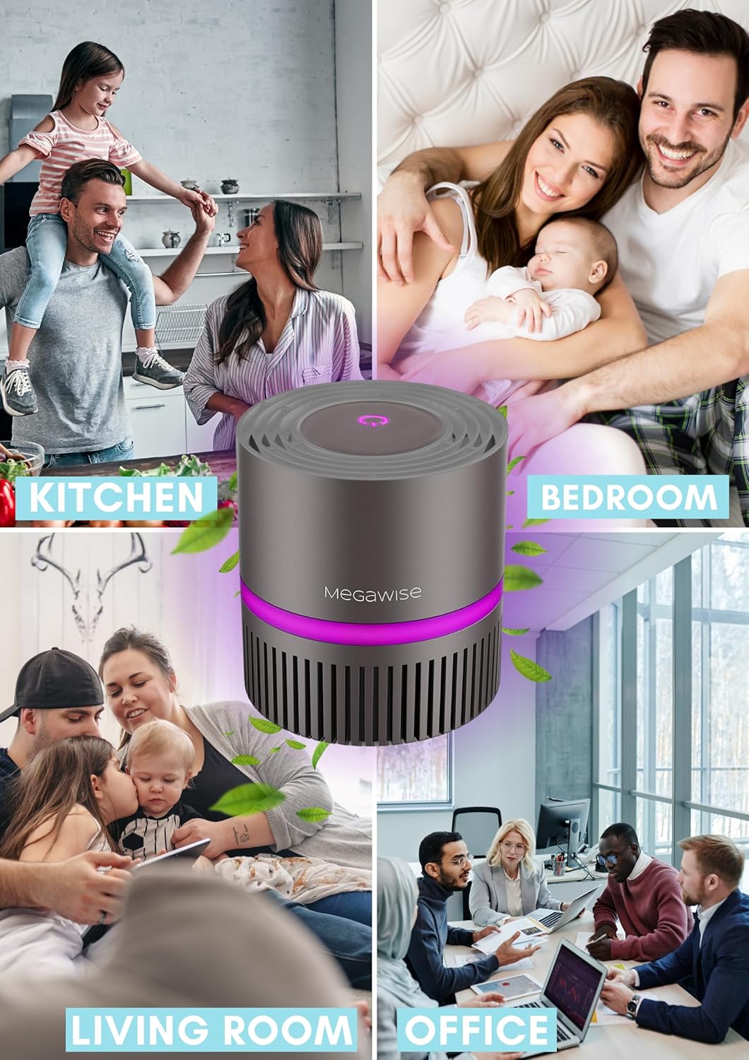 MEGAWISE H13 HEPA Air Purifier for Home & Office, Desktop Air Cleaner with True HEPA Filter, Ultra-Quiet, Compact Design – EPI810 (Black, No Light)