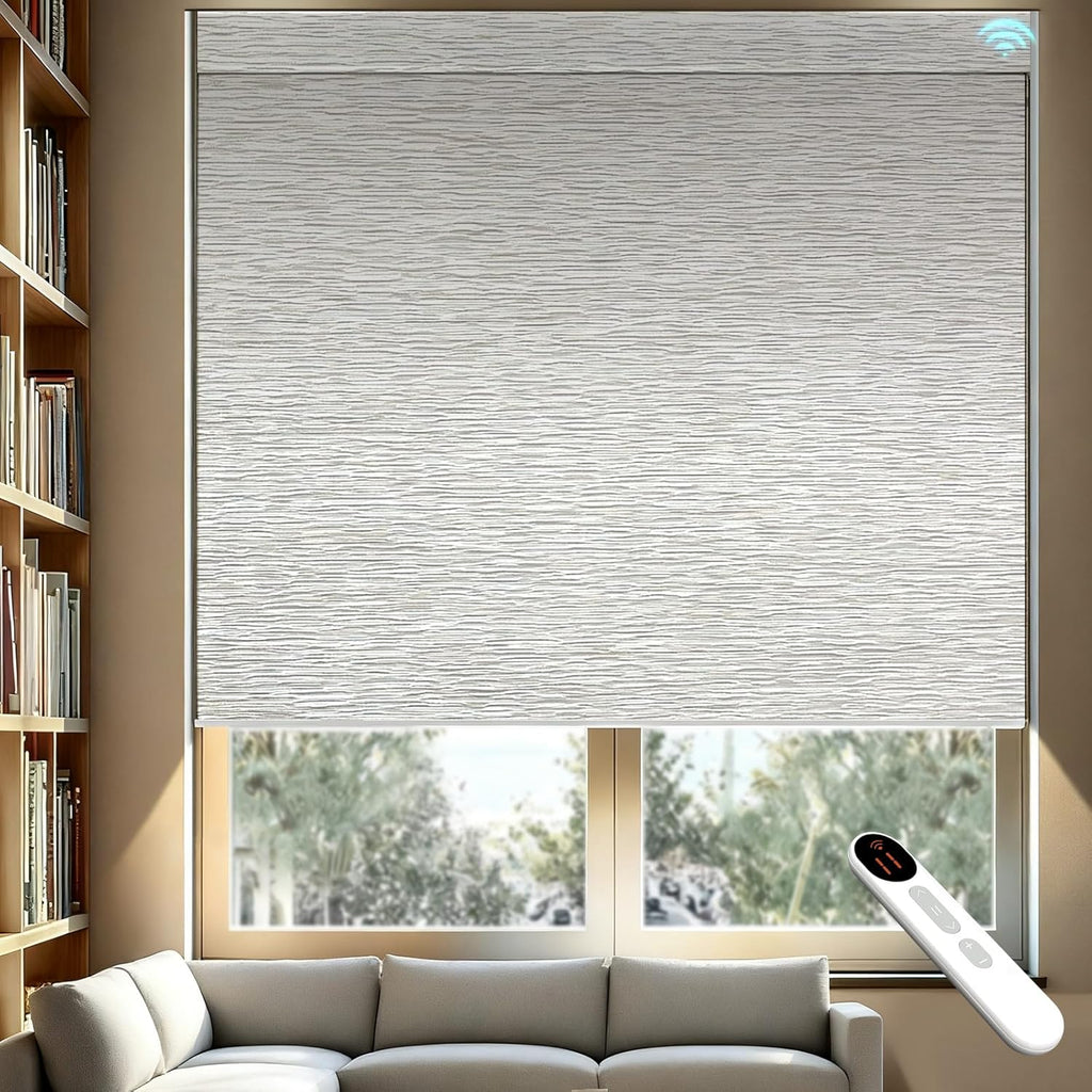 Smart Motorized Blinds – 100% Blackout Roller Shades with Remote, Alexa/Google Home/Siri Control, Matter Compatible, Wireless Rechargeable Battery, Custom Sizes for Windows & Sliding Doors