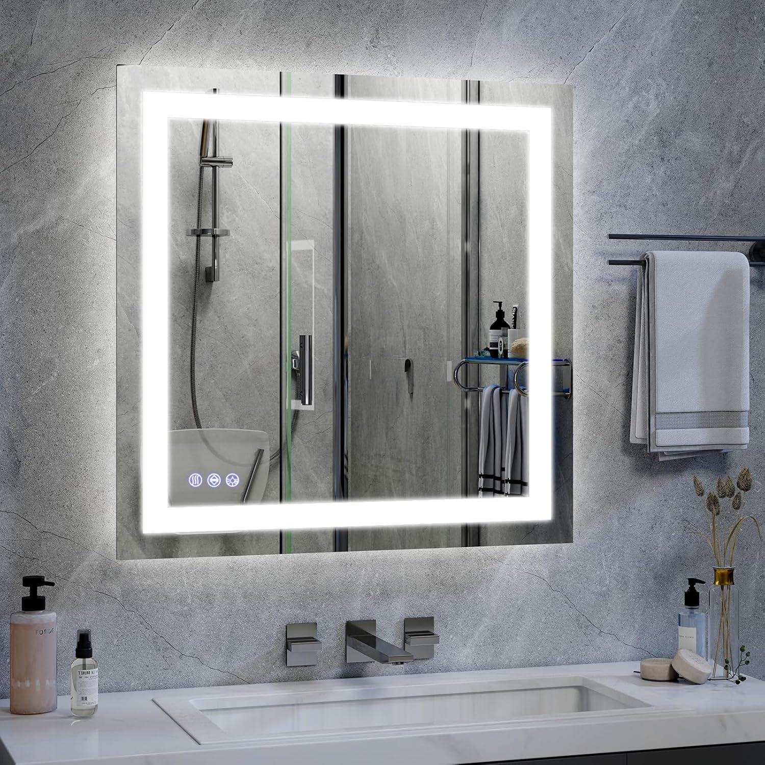 VooBang Bathroom Mirror with Lights 40 x 40 inches - 3 Adjustable Lighting Modes LED Bathroom Vanity Mirror, Anti-Fog, Memory Function, Tempered Glass, Wall Mounted Horizontally Vertically